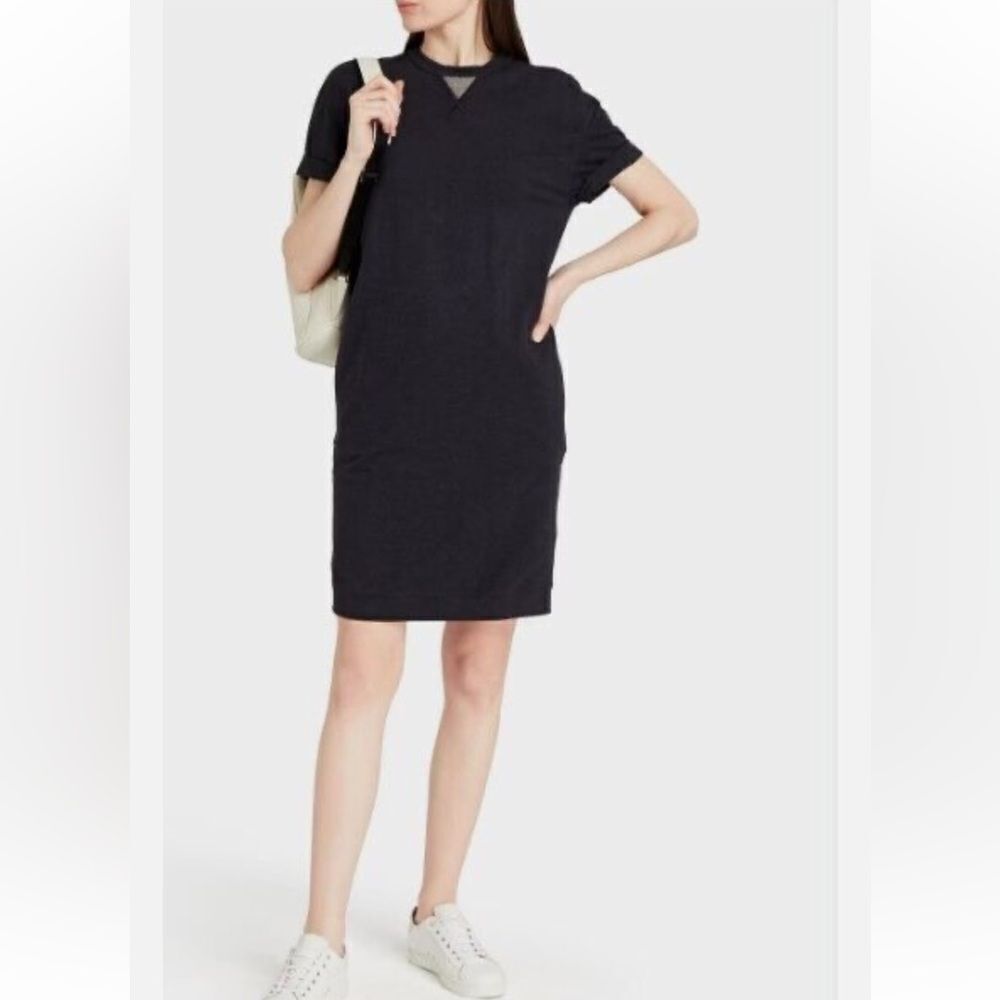 Brunello Cucinelli Black Short Sleeve 'Terry' Cotton Beaded-V Mini Dress NWT